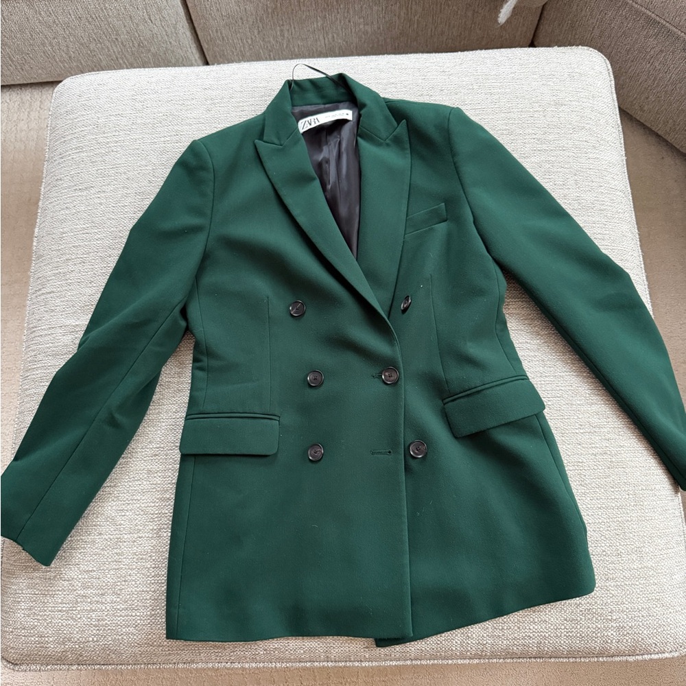 Zara Forest Green Double-Breasted Blazer